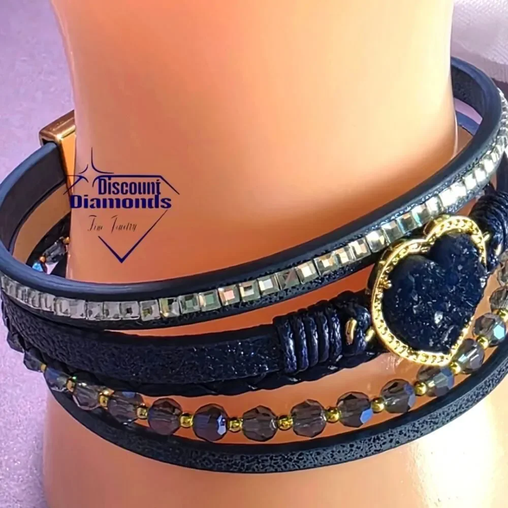 Lovely Blue & Gold Heart Cuff Bracelet